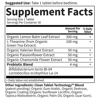 Natural herbal sleep supplement with probiotics and L-Theanine close up view