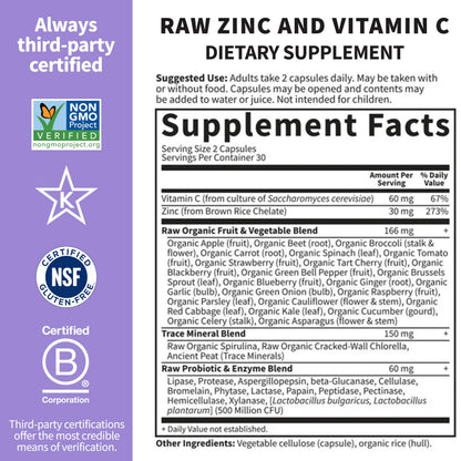 USA imported Garden of Life Vitamin Code Zinc capsules side panel