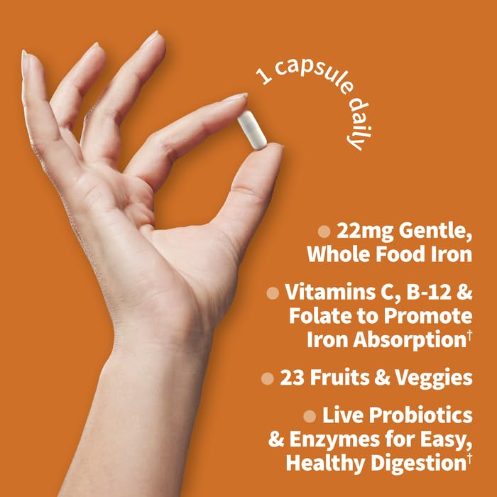 Garden of Life twenty-two milligrams once daily iron supplement showing product details