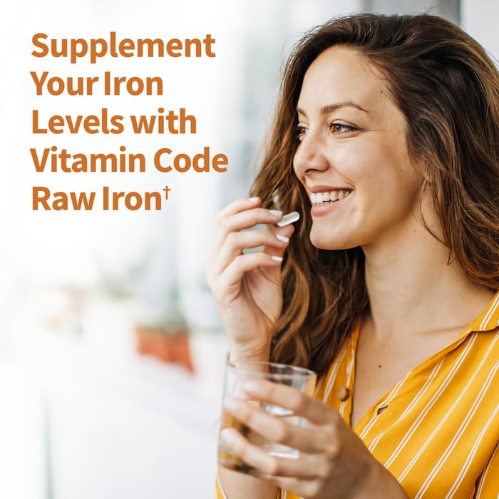 Close up shot of the vegan friendly bioavailable iron capsules bottle on clean background