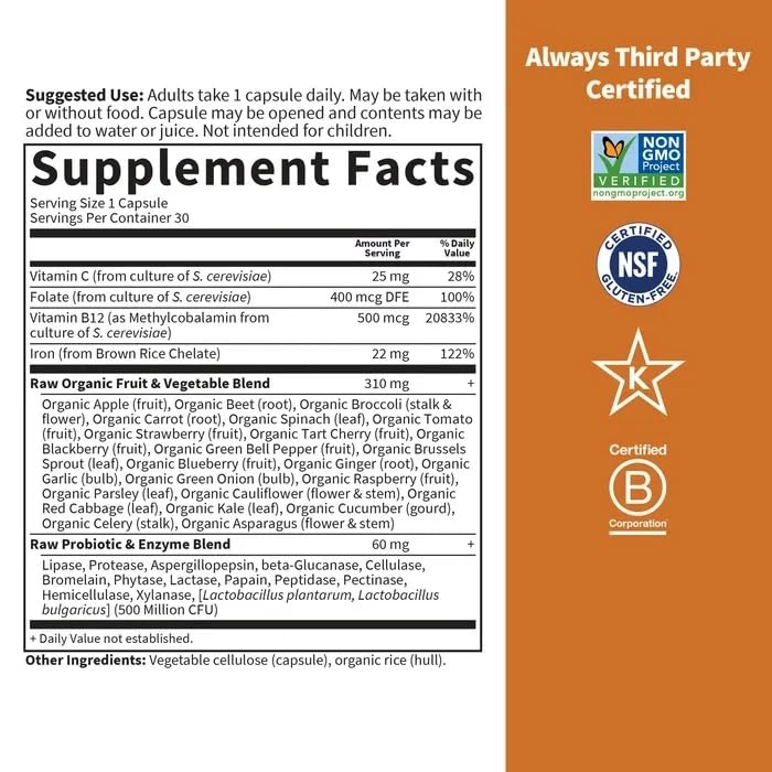 Authentic USA imported Garden of Life vitamin code iron supplement ingredient list