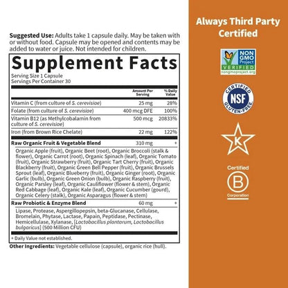 Authentic USA imported Garden of Life vitamin code iron supplement ingredient list