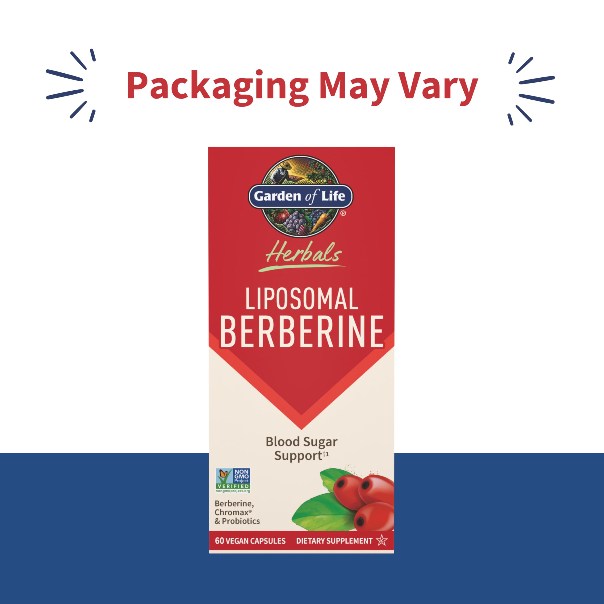 Garden of Life Herbals Liposomal Berberine sixty vegan capsules side label showing ingredient facts and supplement panel.