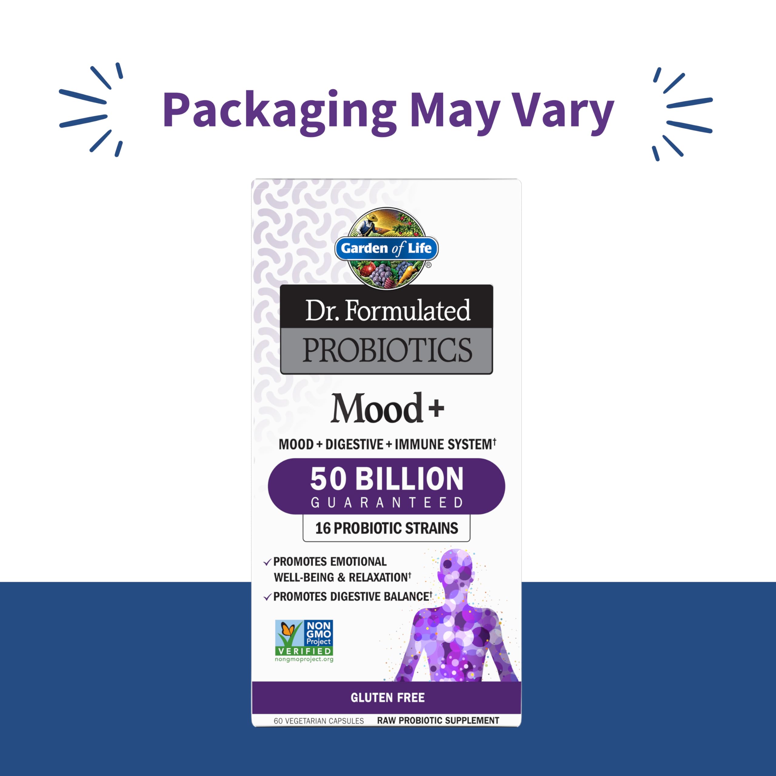 Garden of Life Mood Probiotics supplement facts and ingredients list on the back label