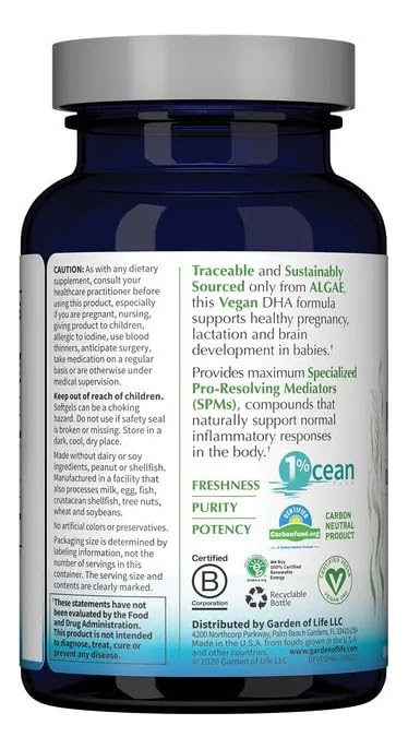 Doctor formulated vegan prenatal DHA 400mg algal oil dietary supplement capsule size