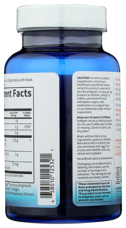 Nutritional facts panel and detailed ingredient listing of Garden of Life DHA softgels