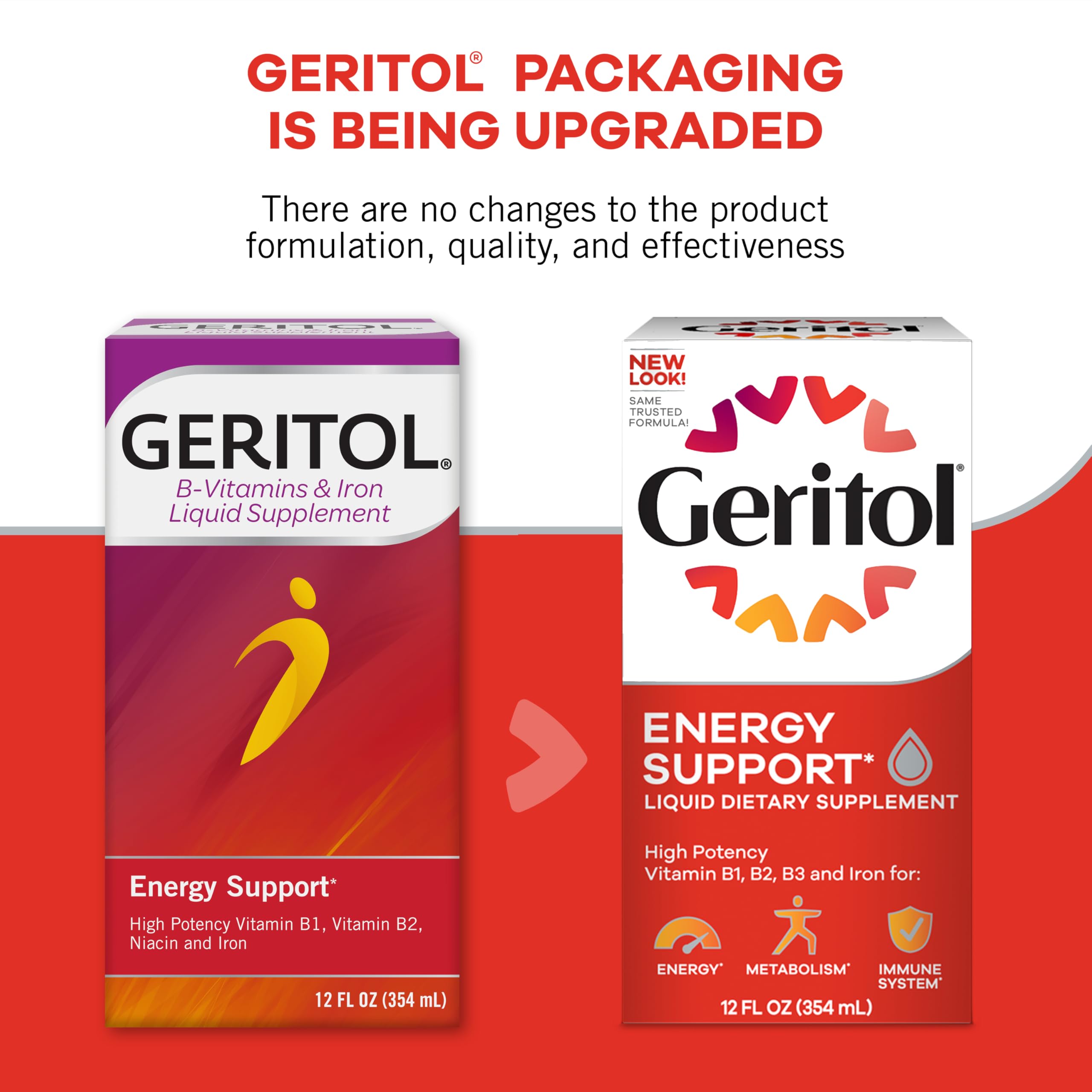 Geritol liquid multivitamin showing the included fluid ounce dosage cup