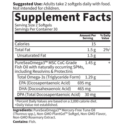 Sustainably sourced marine stewardship council certified fish oil daily usage instructions panel