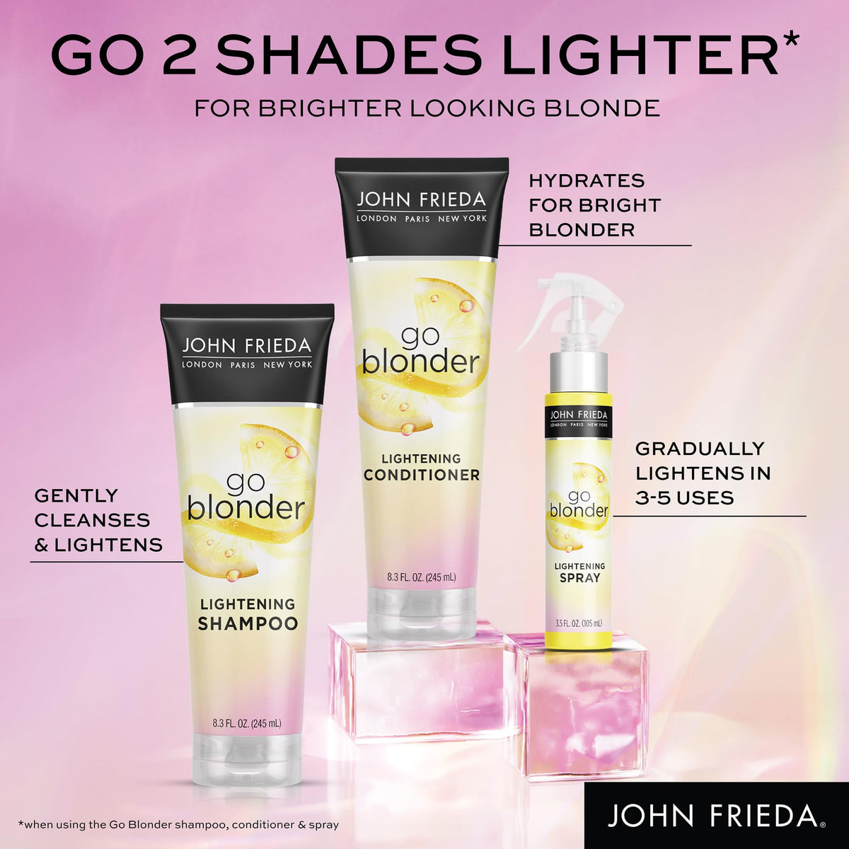 Clear instruction guide panel on the John Frieda peroxide based blonde hair lightening mist bottle