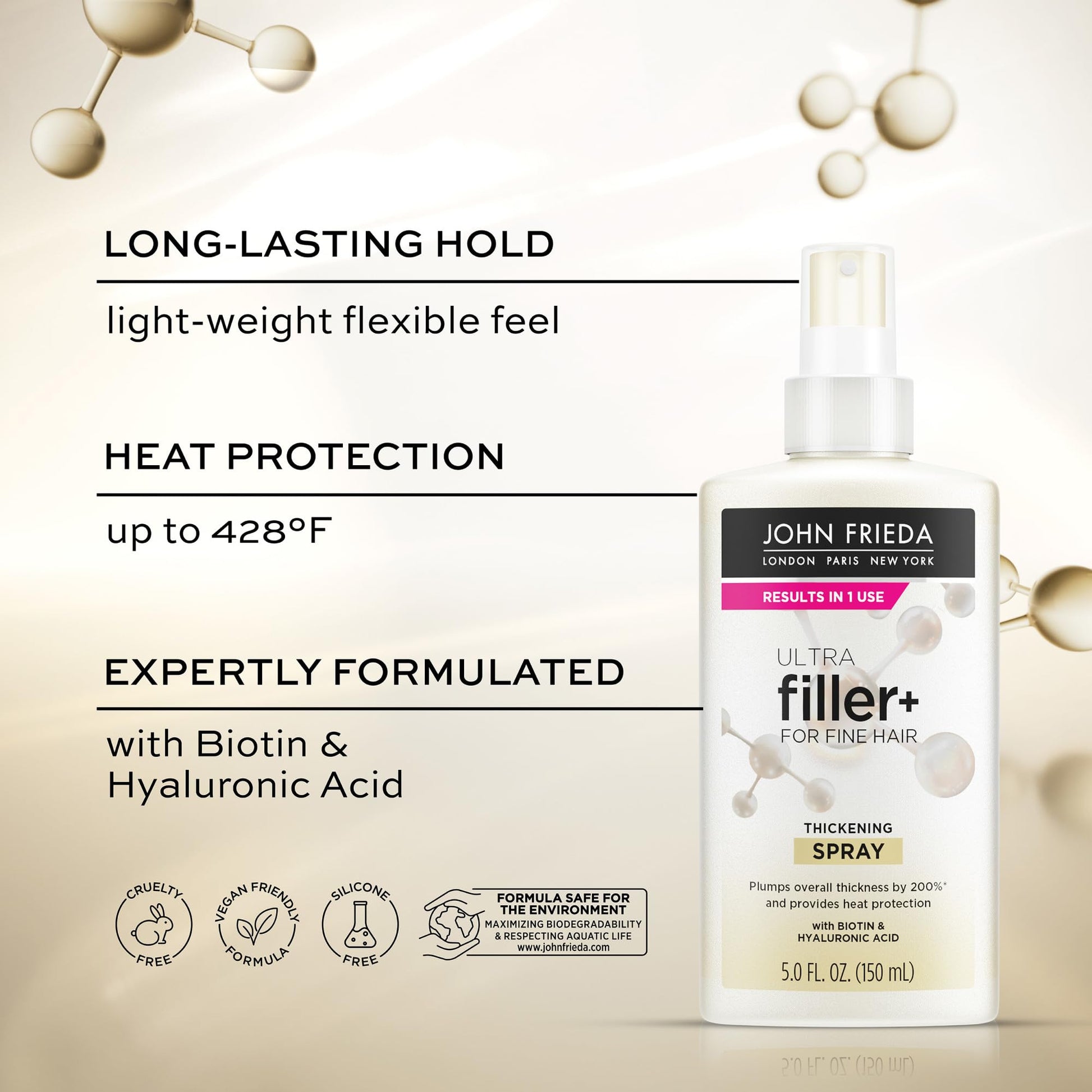 Back label instructions on how to use John Frieda ULTRAfiller strengthening spray.