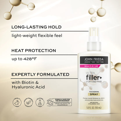 Back label instructions on how to use John Frieda ULTRAfiller strengthening spray.