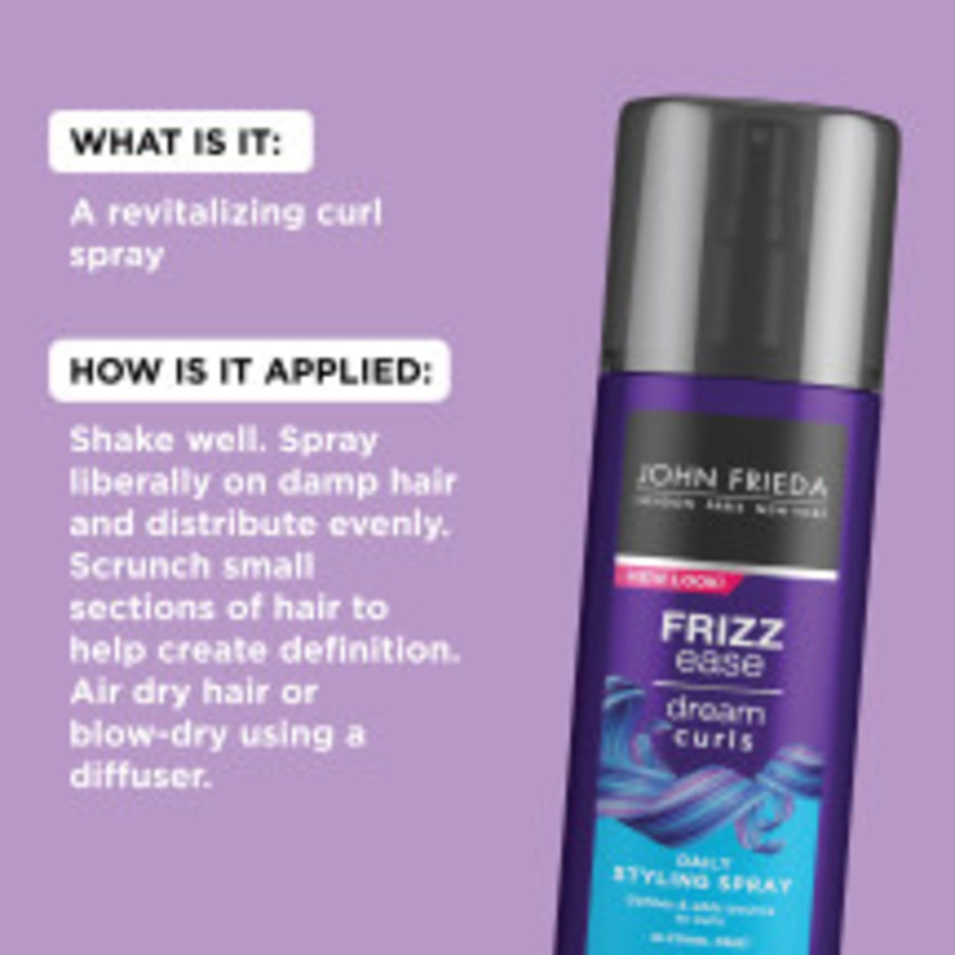 John Frieda imported USA haircare spray for natural waves and ringlets