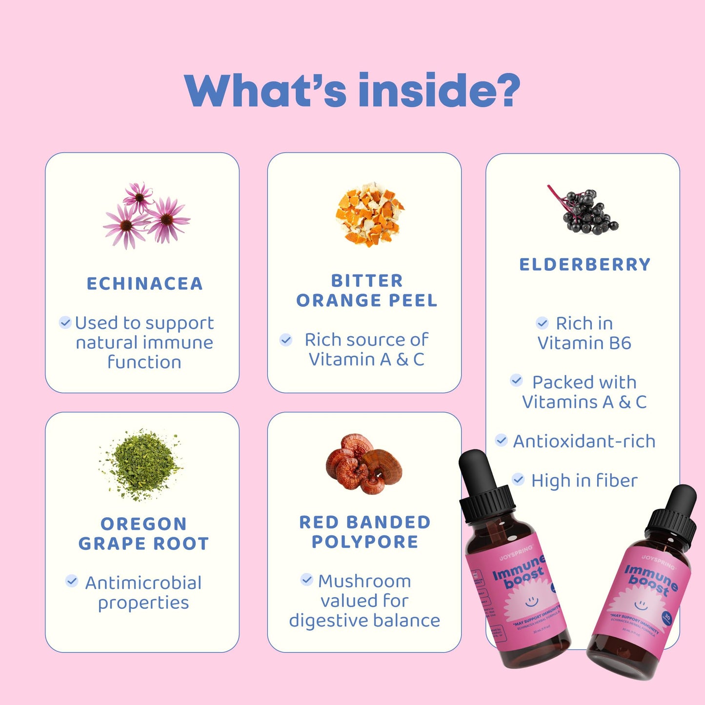 JoySpring immunity booster supplement bottle label