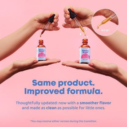 JoySpring Genius Drops liquid supplement bottle with dropper cap exposed showing clear herbal formula