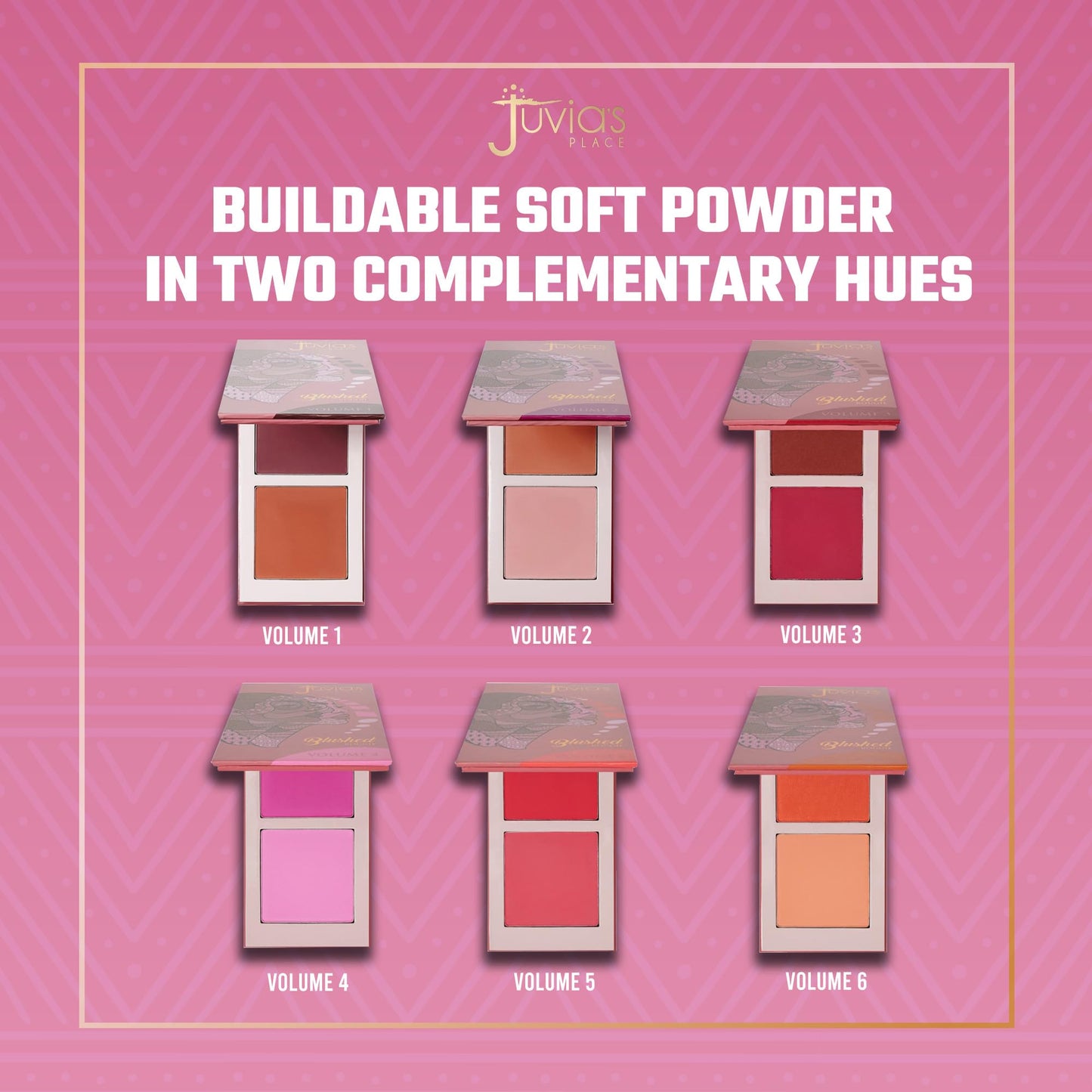 Close up of the smooth pressed mineral powder texture of the Volume 4 blush set.