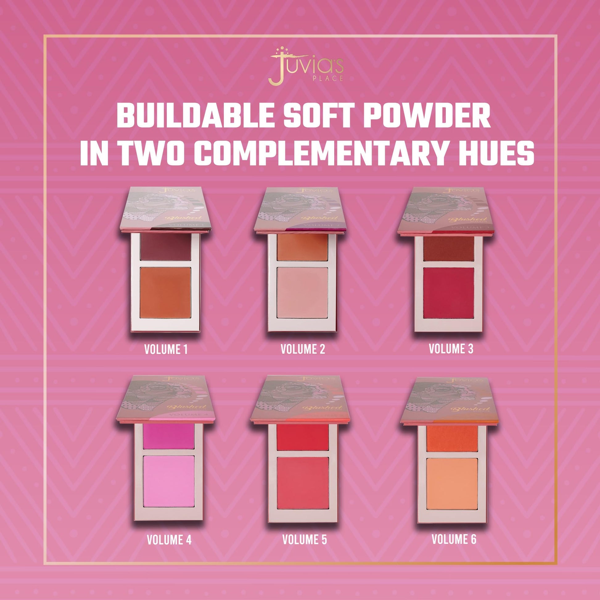 Close up of the smooth pressed mineral powder texture of the Volume 4 blush set.