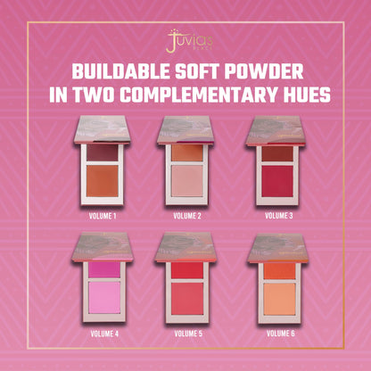 Close up of the smooth pressed mineral powder texture of the Volume 4 blush set.
