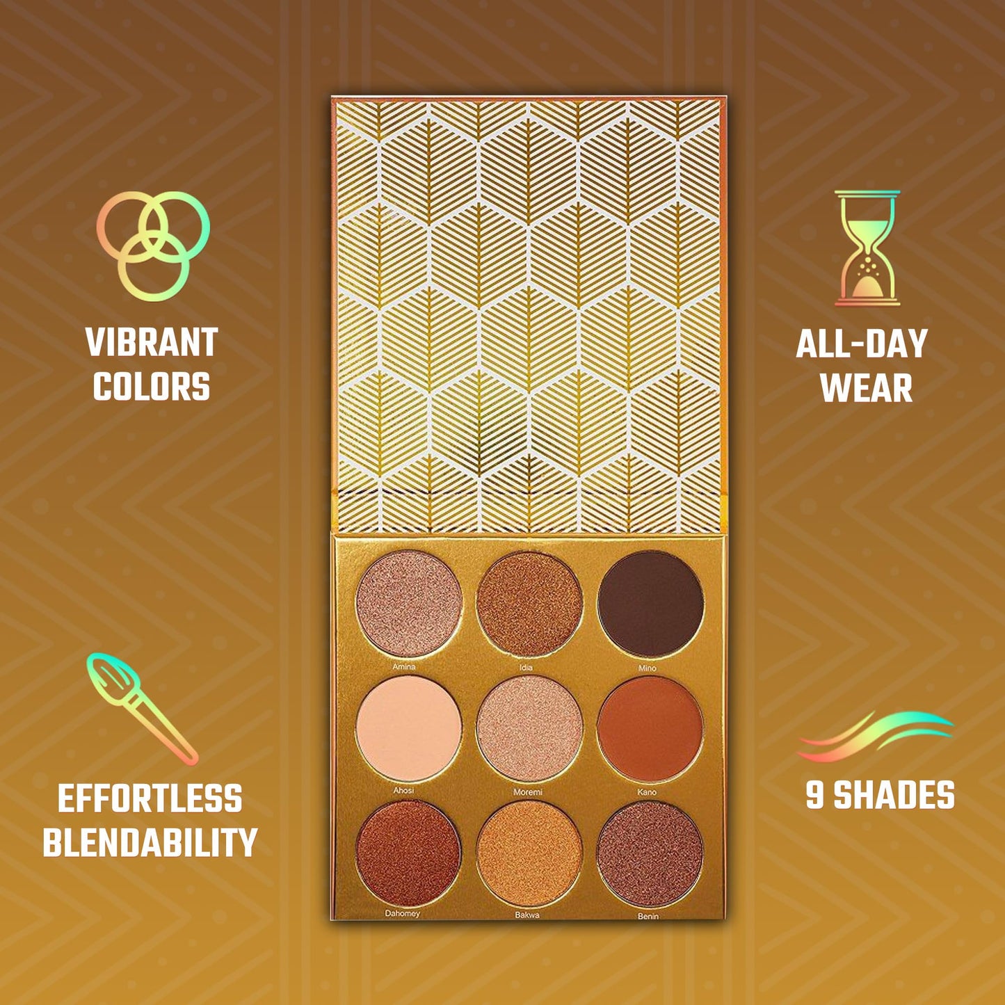 Close up of gold and bronze shimmer eyeshadow shades