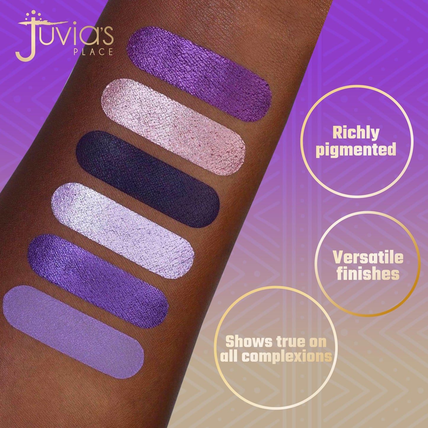 Open Juvia's Place The Violets palette showing purple matte and metallic shades