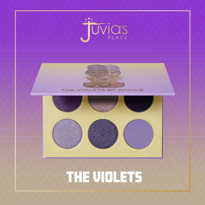 Model wearing a dramatic eye makeup look using The Violets eyeshadow