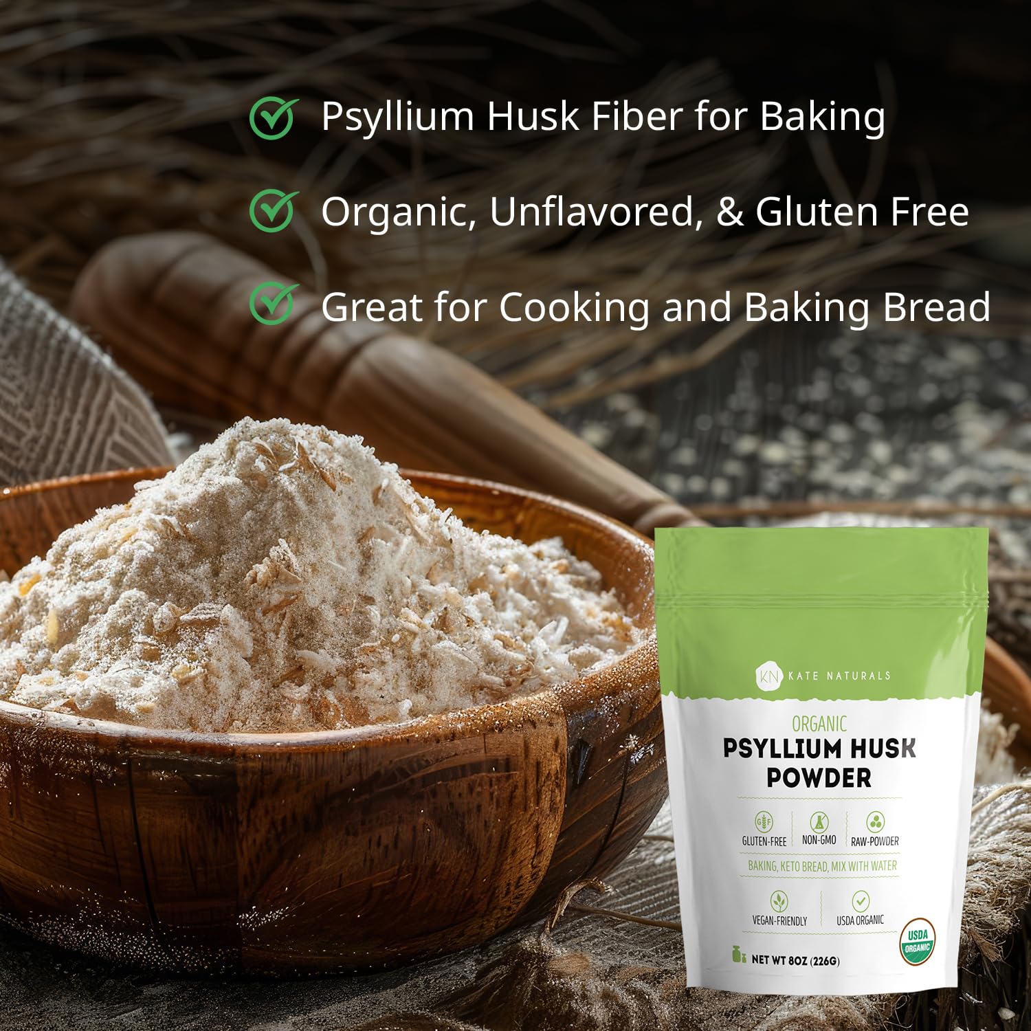 Kate Naturals organic psyllium husk powder fine ground texture