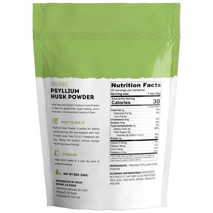 Kate Naturals organic psyllium husk powder resealable bag packaging