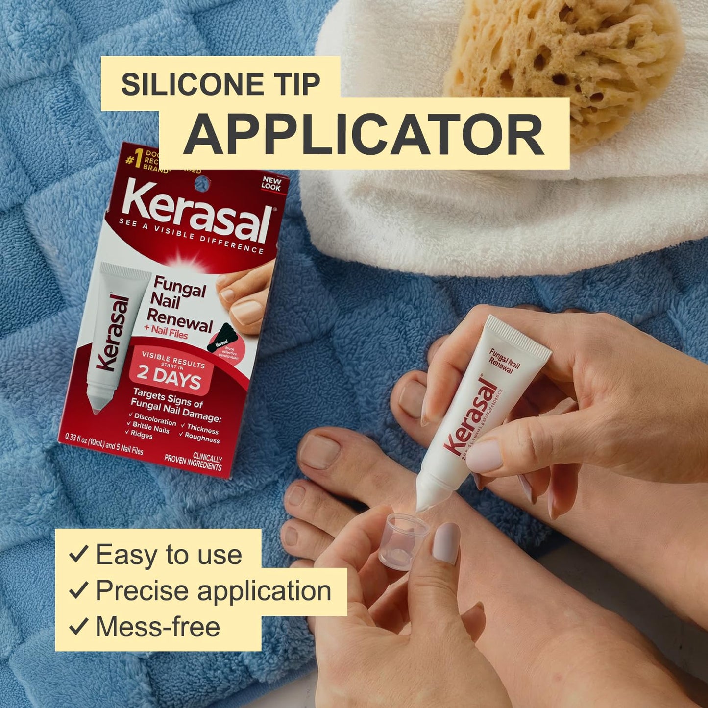 Kerasal nail renewal ointment being applied to a discolored toenail