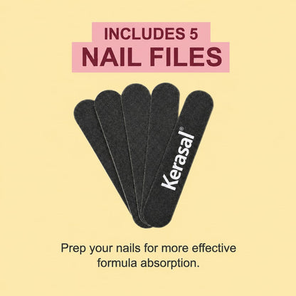 Instructional view of Kerasal nail file prepping a thick nail for treatment