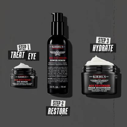 Kiehl's Age Defender Eye Repair alongside men's skincare routine products