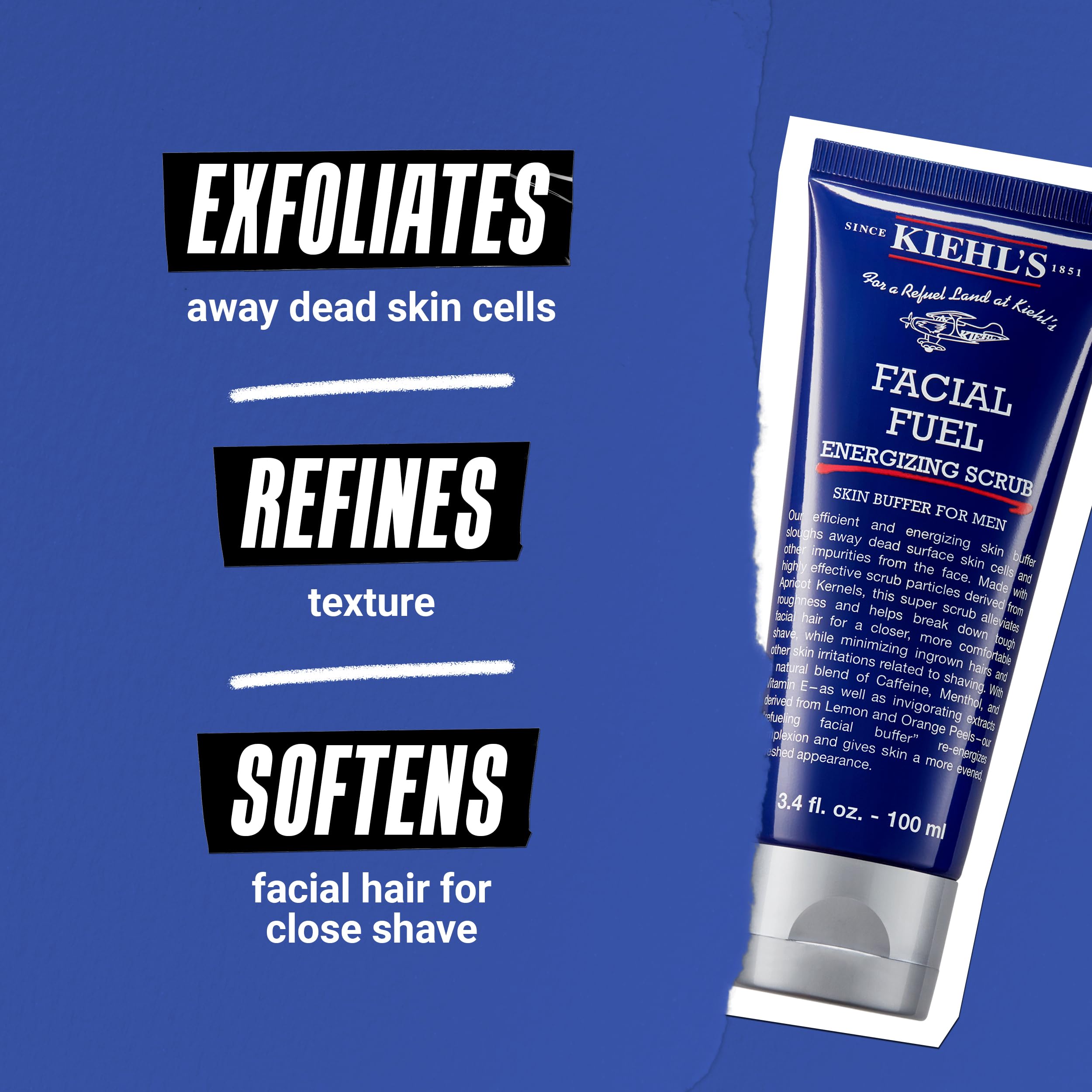 Kiehl's Facial Fuel exfoliating pre shave scrub for men packaging graphics