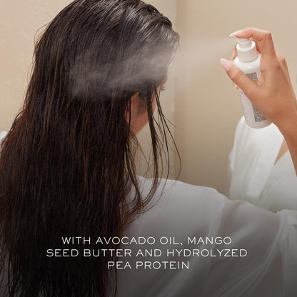 Professional hair blowout using Kristin Ess protection spray