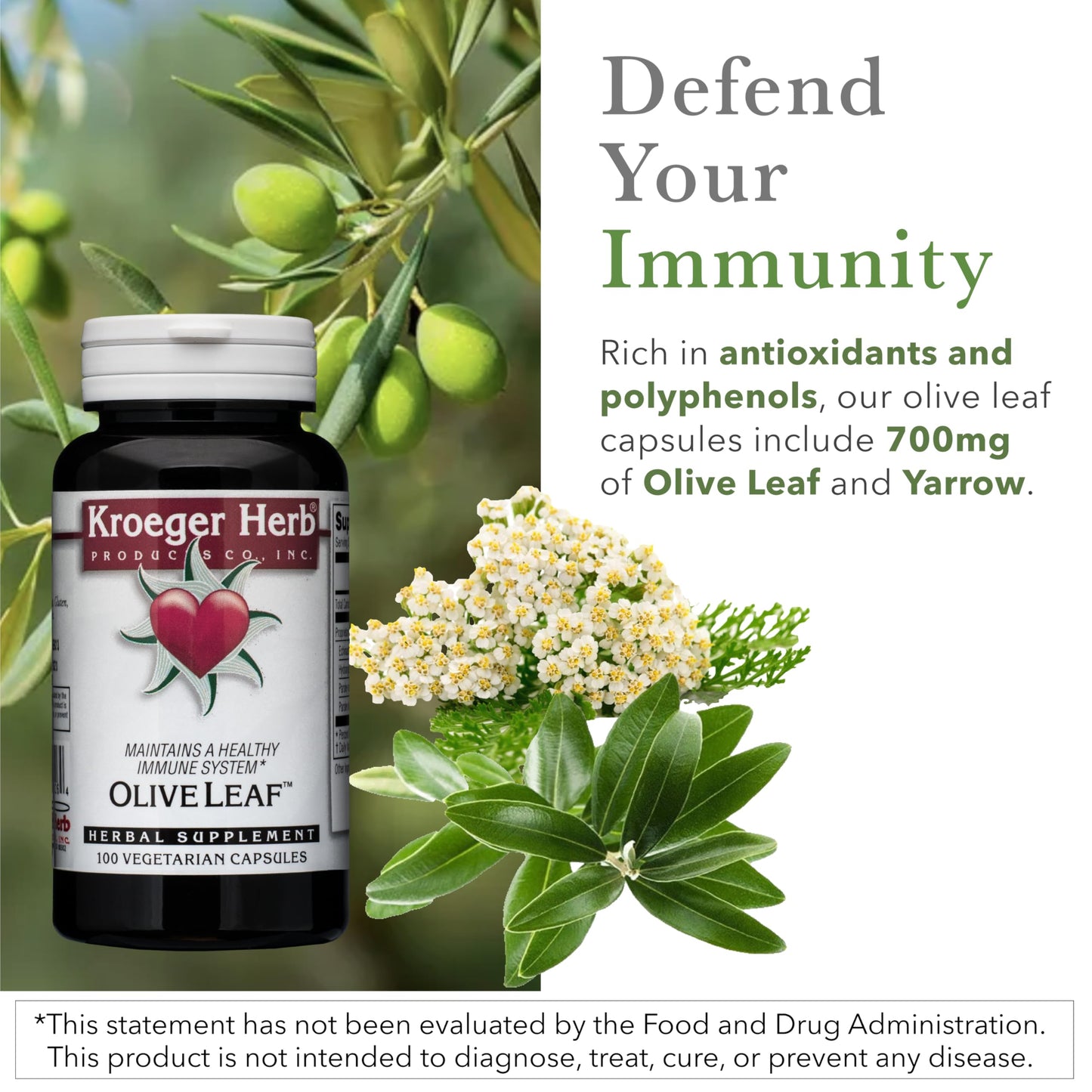 Side view of Kroeger Herb immune support supplement bottle