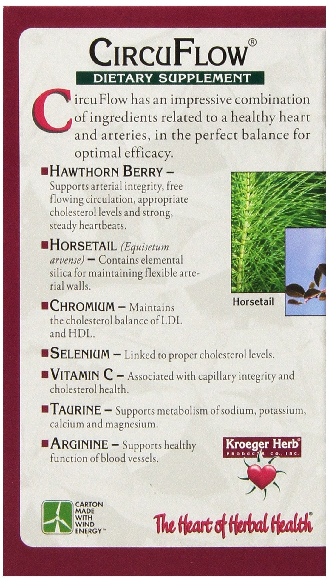 Close up of Kroeger Herb cardiovascular health supplement showing vegetarian capsule details