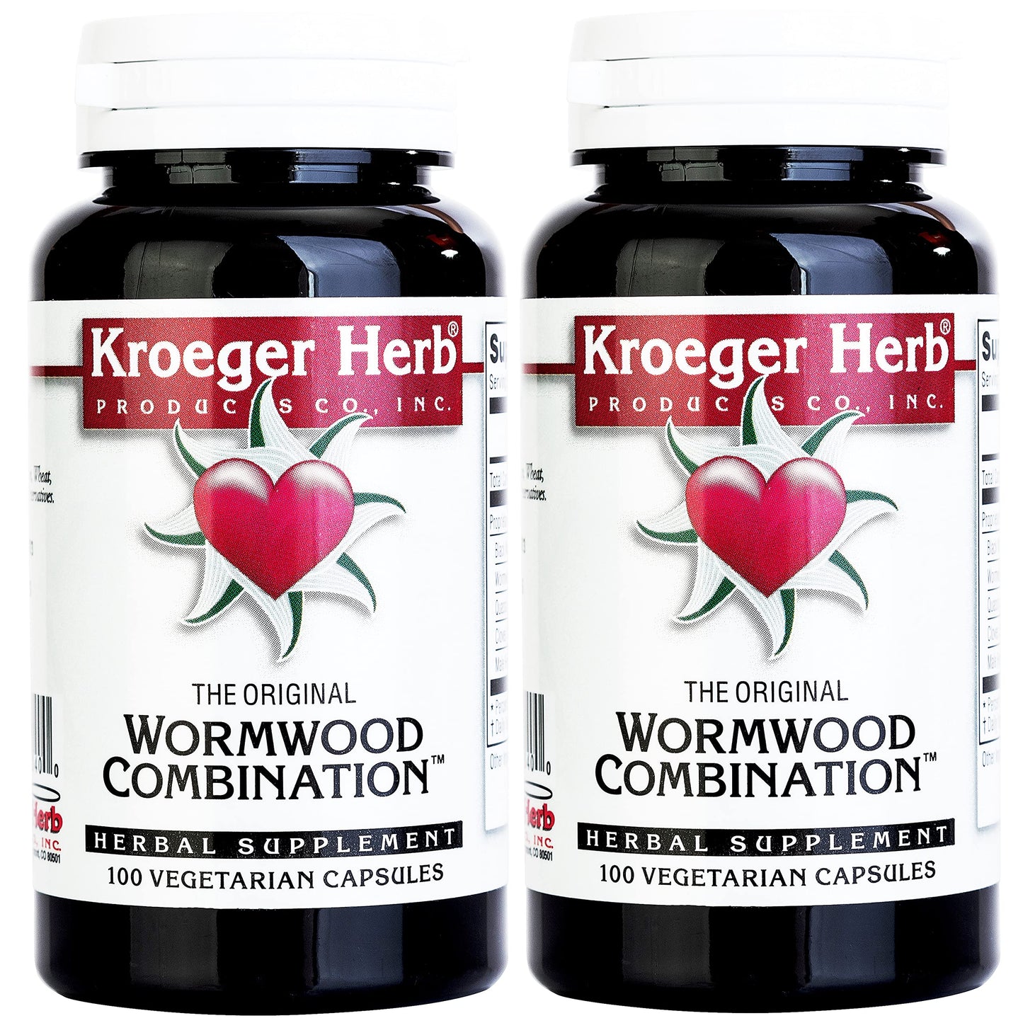 Close up of Kroeger Herb Wormwood Combination capsule bottle label