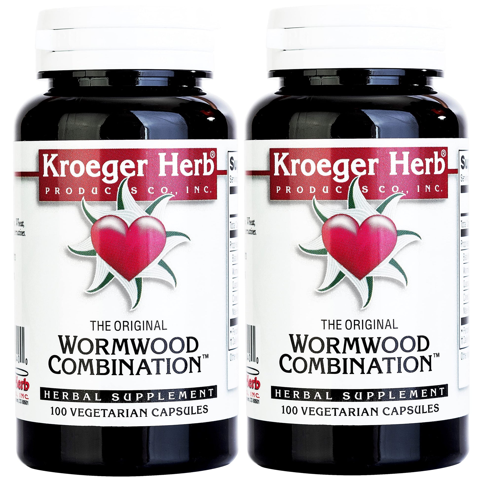 Close up of Kroeger Herb Wormwood Combination capsule bottle label