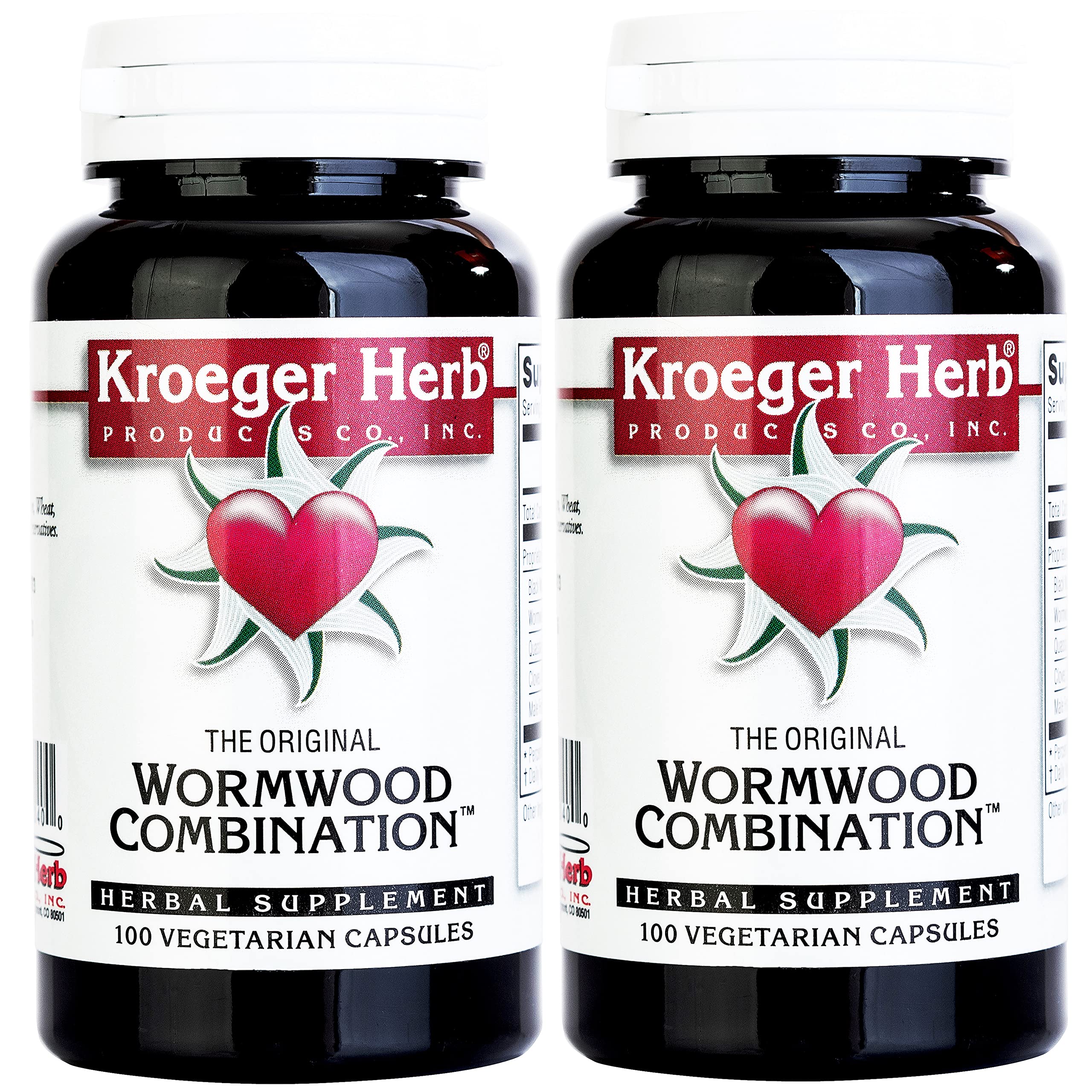 Close up of Kroeger Herb Wormwood Combination capsule bottle label