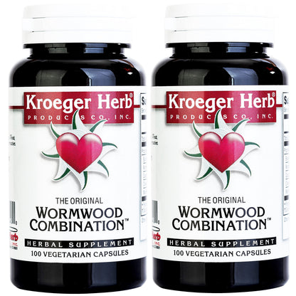 Close up of Kroeger Herb Wormwood Combination capsule bottle label