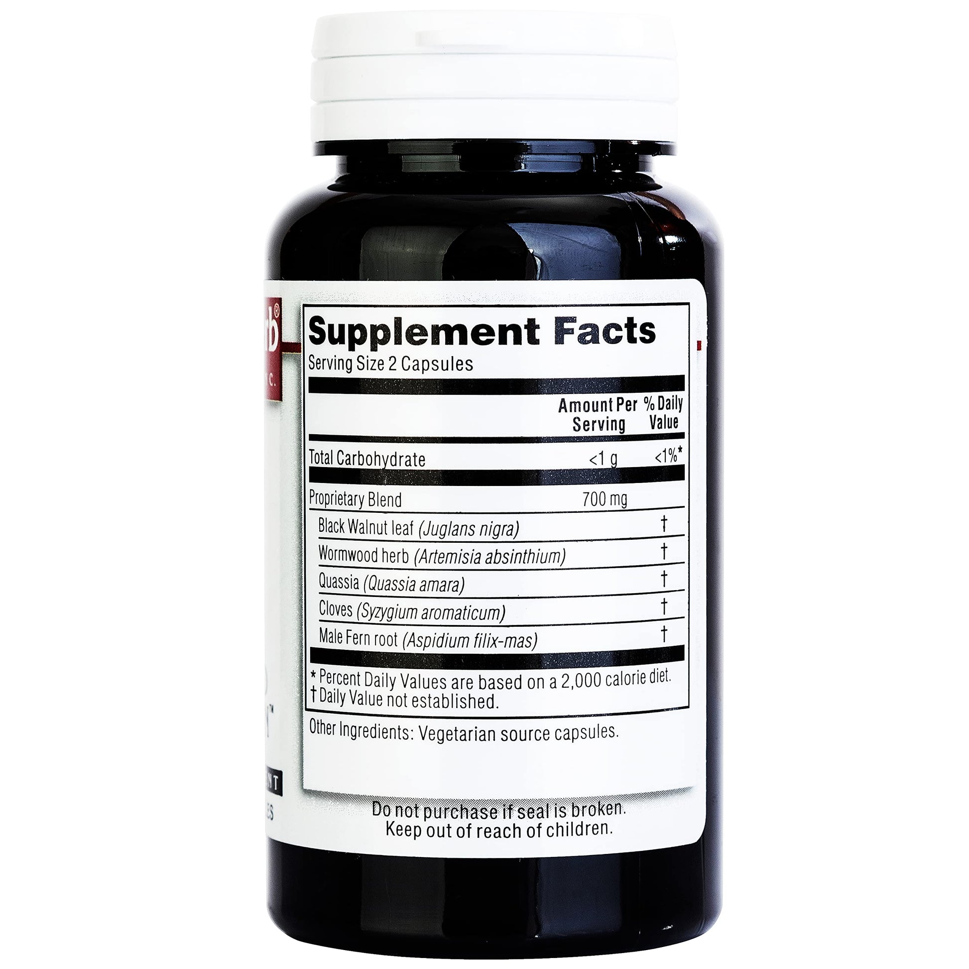 Side view of Kroeger Herb Wormwood Combination 100 count vegetarian capsules
