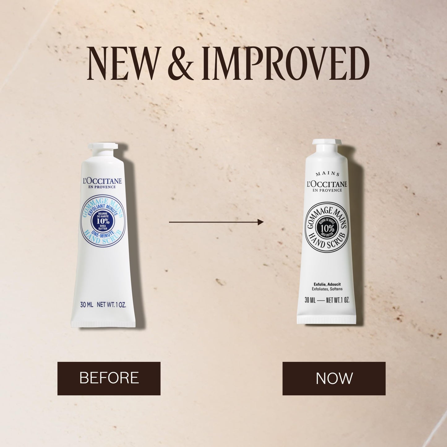 L'Occitane hand scrub showing texture and application on hand