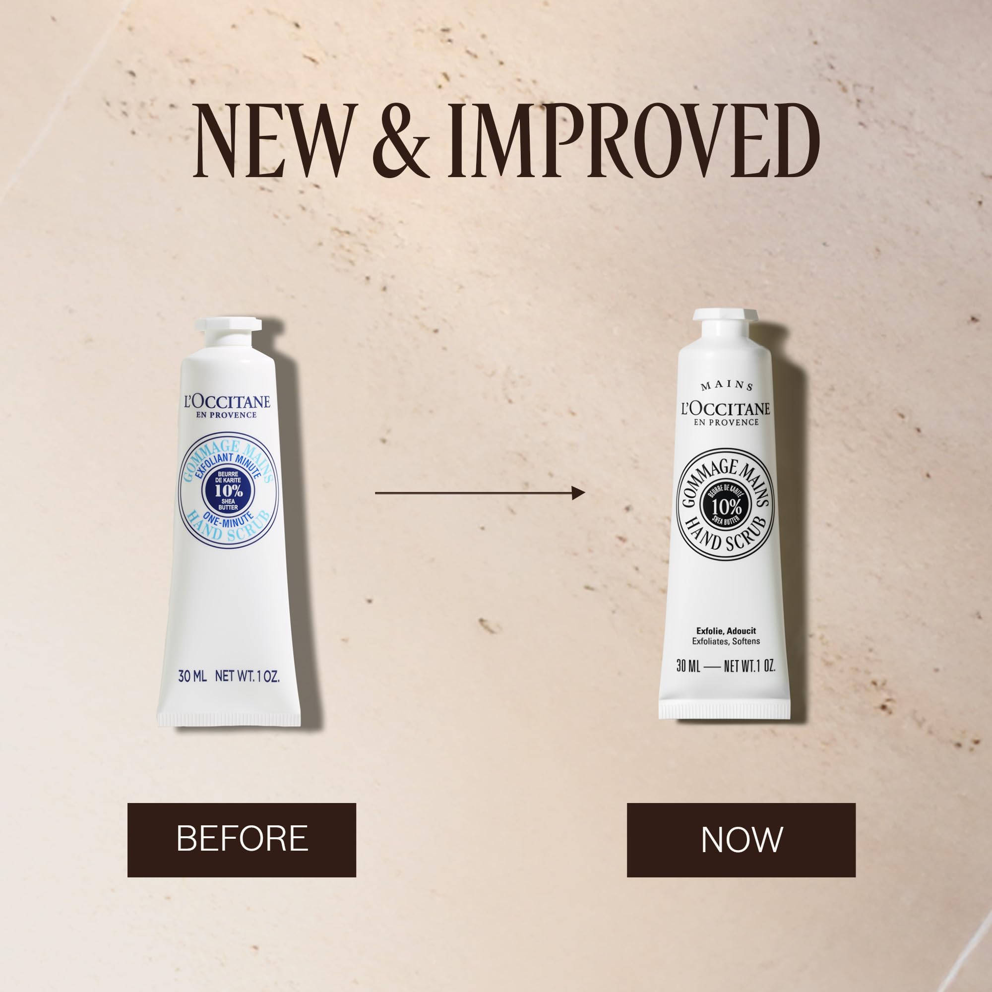 L'Occitane hand scrub showing texture and application on hand