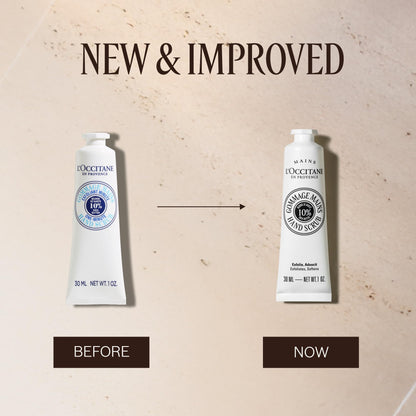 L'Occitane hand scrub showing texture and application on hand