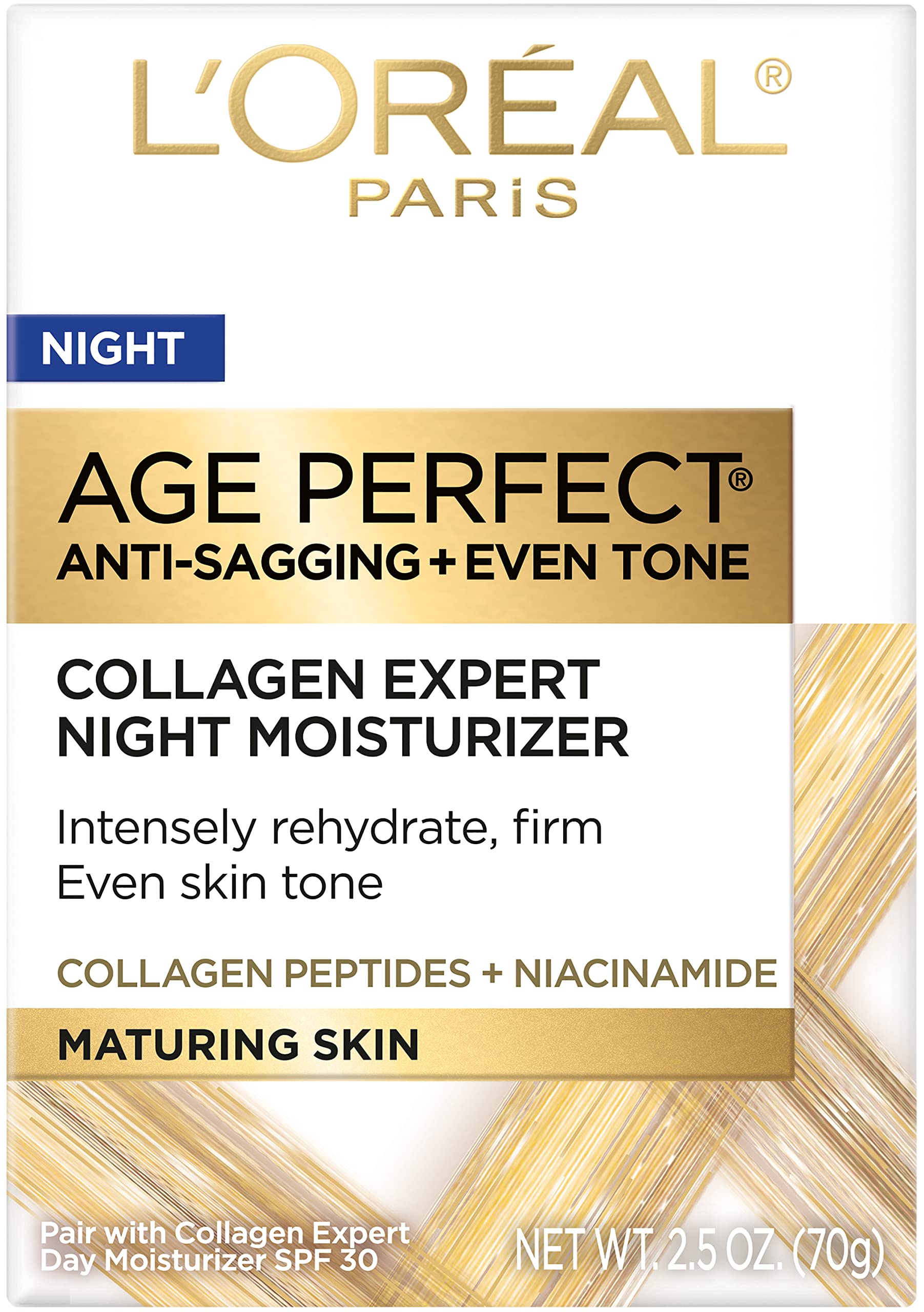 L'Oreal Age Perfect Anti-Aging Night Cream packaging box showing ingredients and details