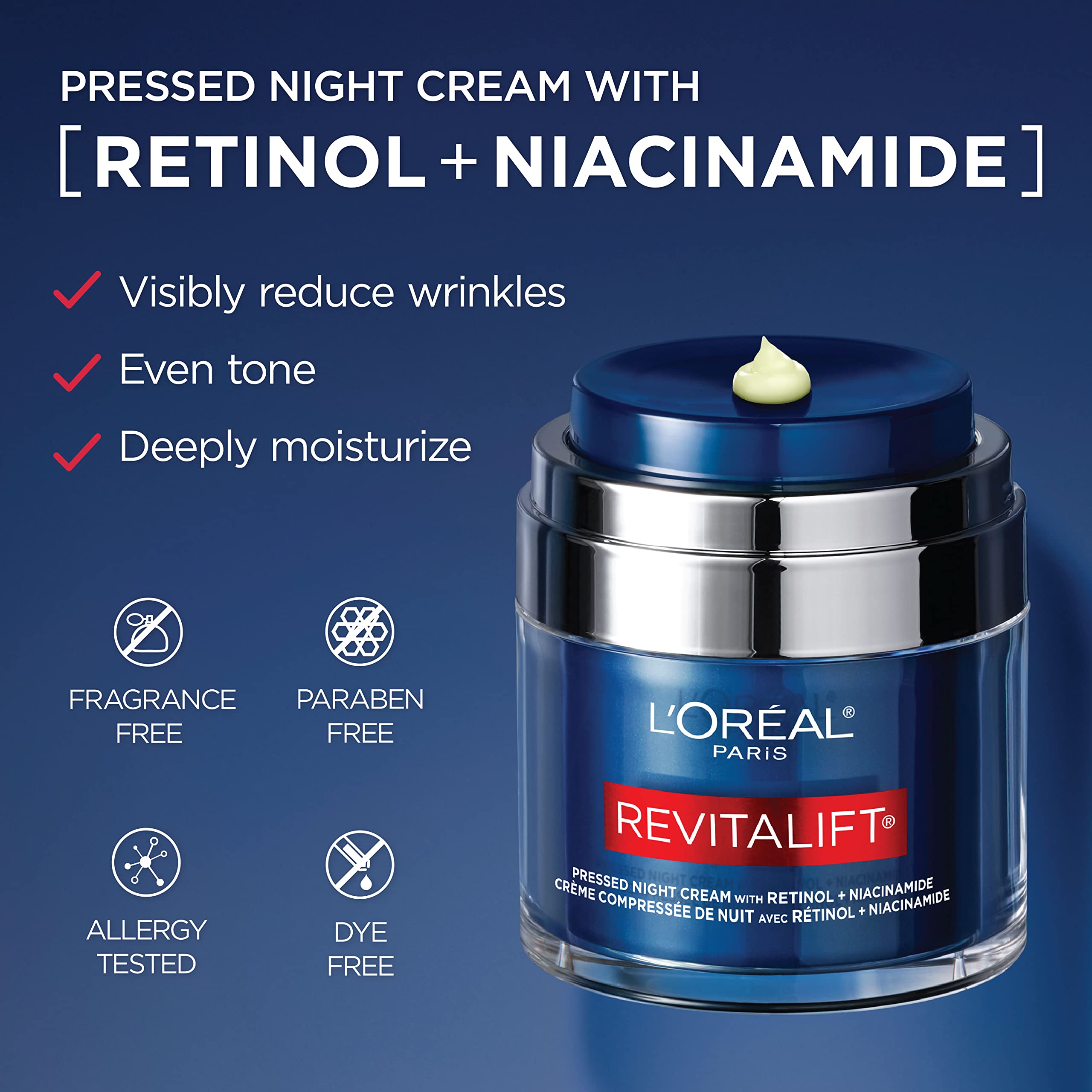 Fragrance-free L'Oreal Paris wrinkle reduction cream with bonus hyaluronic acid serum sample