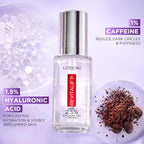 Close up of L'Oreal eye serum ingredients and caffeine benefit