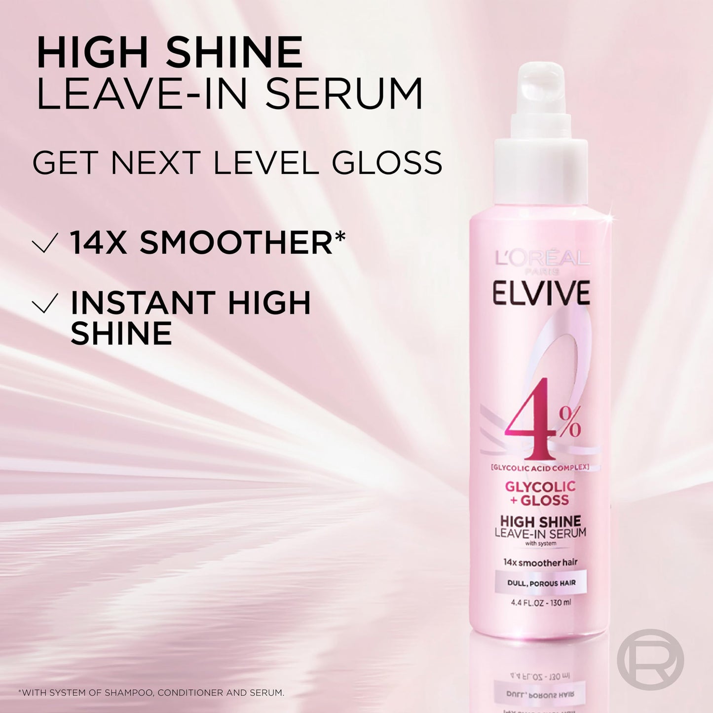 Back side of L'Oreal Paris Glycolic Gloss leave-in hair serum bottle