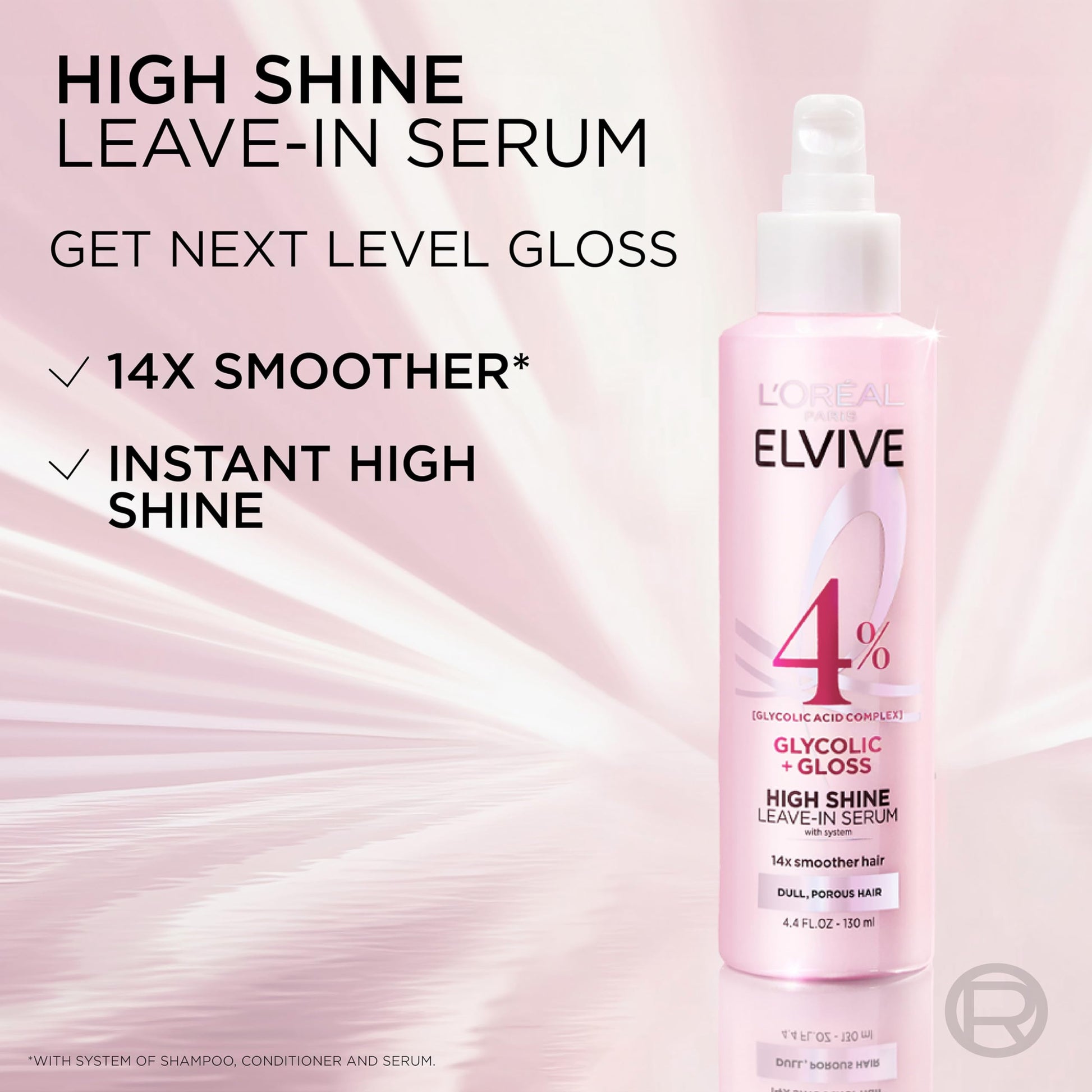 Back side of L'Oreal Paris Glycolic Gloss leave-in hair serum bottle
