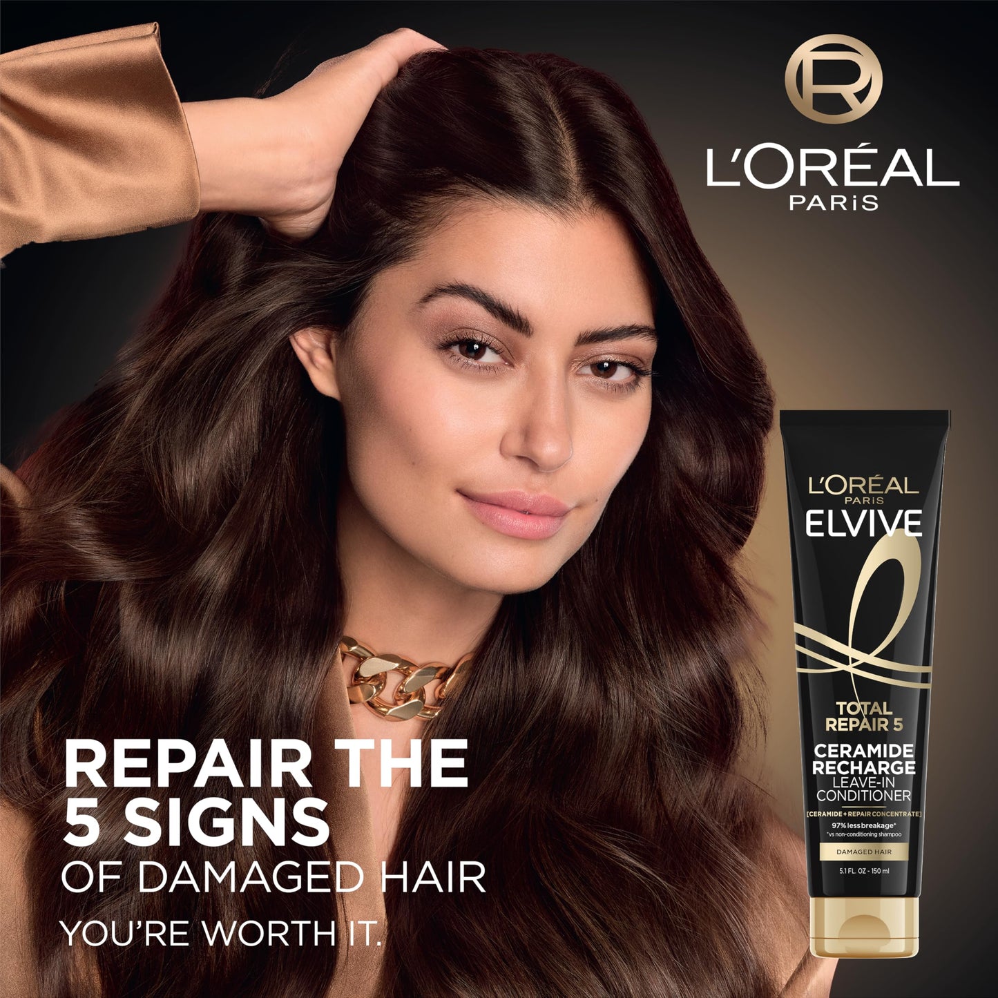 Close up of L'Oreal Paris Protein Recharge hair treatment tube