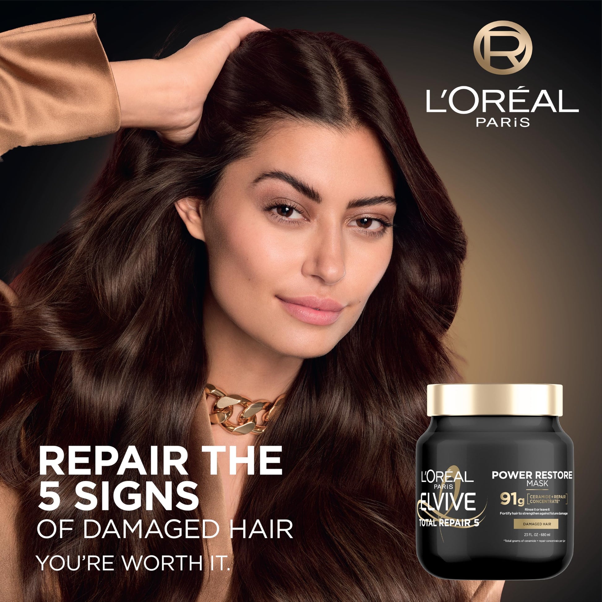 L'Oreal Paris multi use hair mask showing texture of the 91 grams repair concentrate