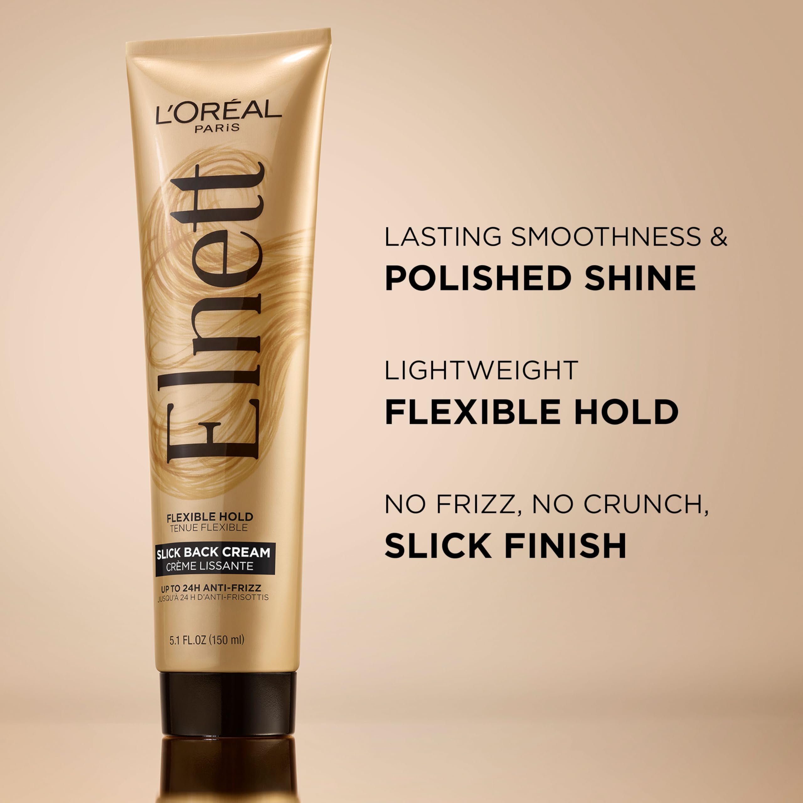 L'Oreal Paris Elnett anti frizz slick back hair styling cream packaging details