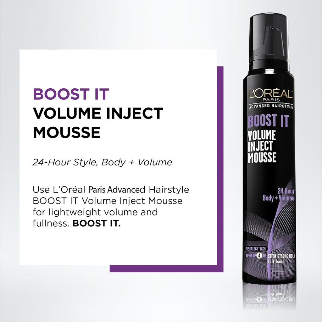 L'Oreal Paris styling mousse aerosol can back label and ingredients
